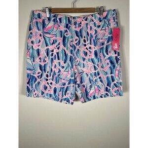 NEW Lilly Pulitzer Beaumont Stretch short Skim Blue pink nautical preppy 36R
